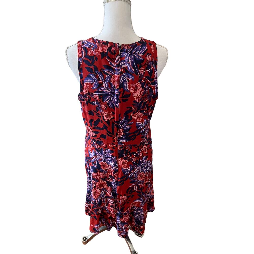Rebecca Taylor Silk Flame of the Forest Floral Print Sleeveless Dress Red Blue - Picture 5 of 8